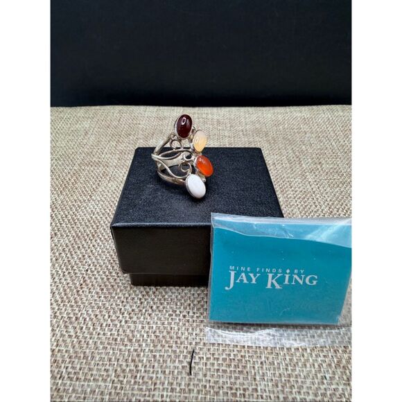 Jay King Sterling Silver Multi-Gemstone Ring – Agate Carnelian Chalcedony – Si